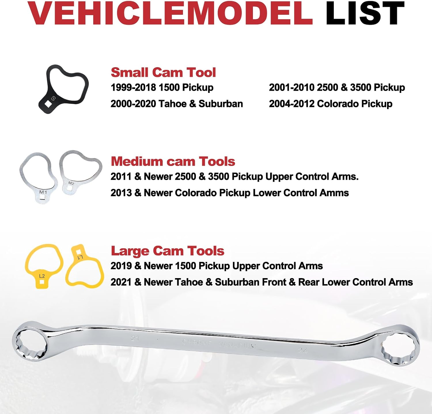 41620 6 PCS caster camber kit for GM Compatible with Chevrolet and GMC No-Slip Cam Alignment Tool with 21mm/24mm Wrench