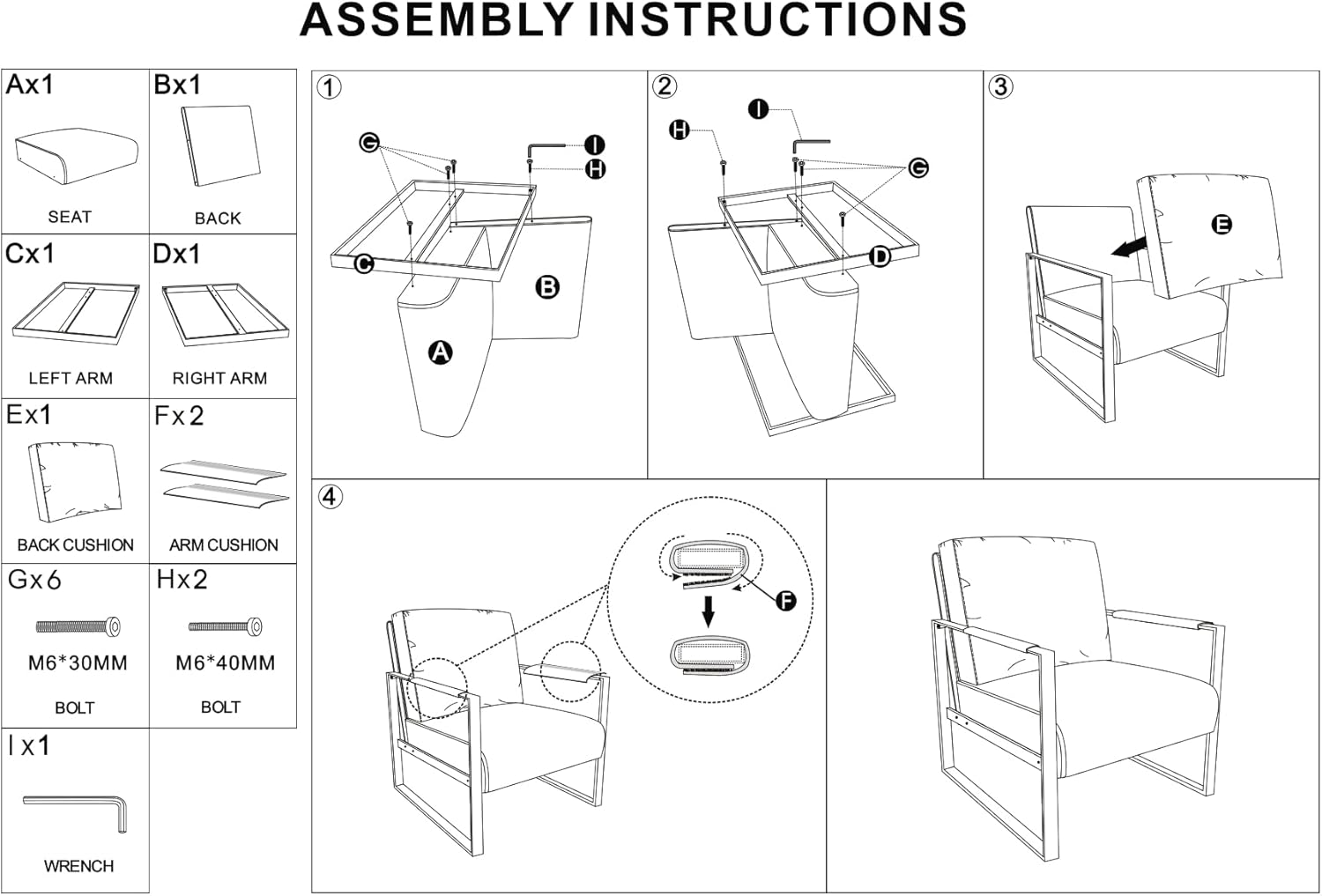 Container Furniture Classic Mid Century Modern Accent Chair with Durable Square Metal Frame, Armchair for Living Room, Bedroom, Home Office in Plush Velvet Upholstery, Black