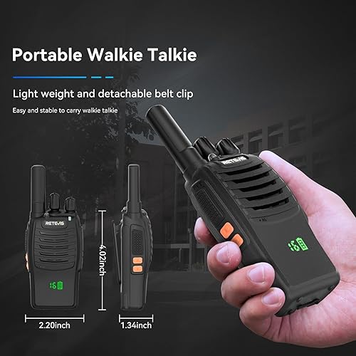 Miniatura 6 de Retevis H-777H Walkie-Talkies con cargador de banda de 6 vías, radios de 2 vías con auricular, pantallas de segmento LED ocultas, linterna, USB-C,
