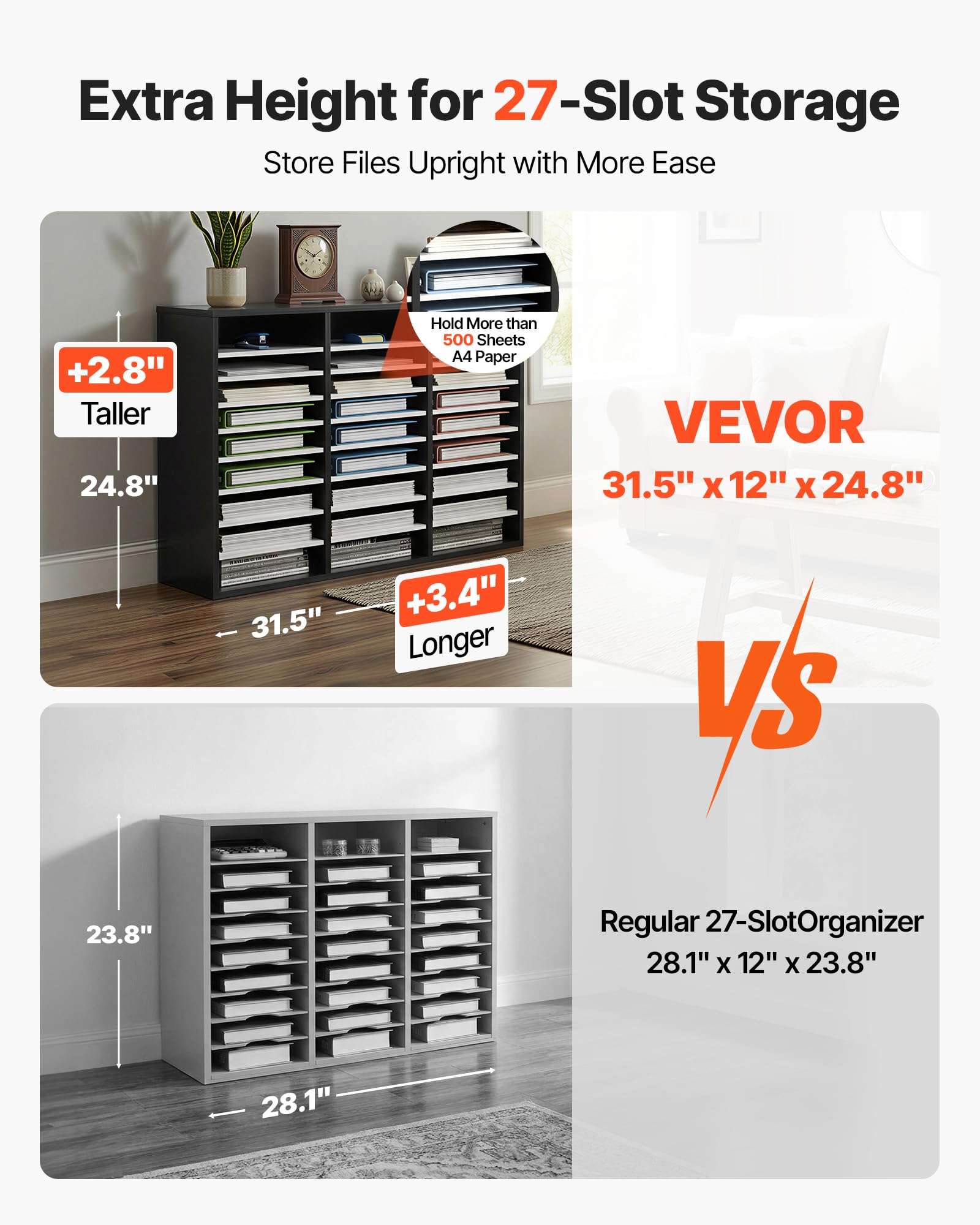 VEVOR Organizador de Literatura 997 x 305 x 680 mm, Clasificador de Madera de Oficina de 36 Compartimentos con Estantes Ajustables, para Almacenamiento para Archivos, Documentos, Papeles, Gris