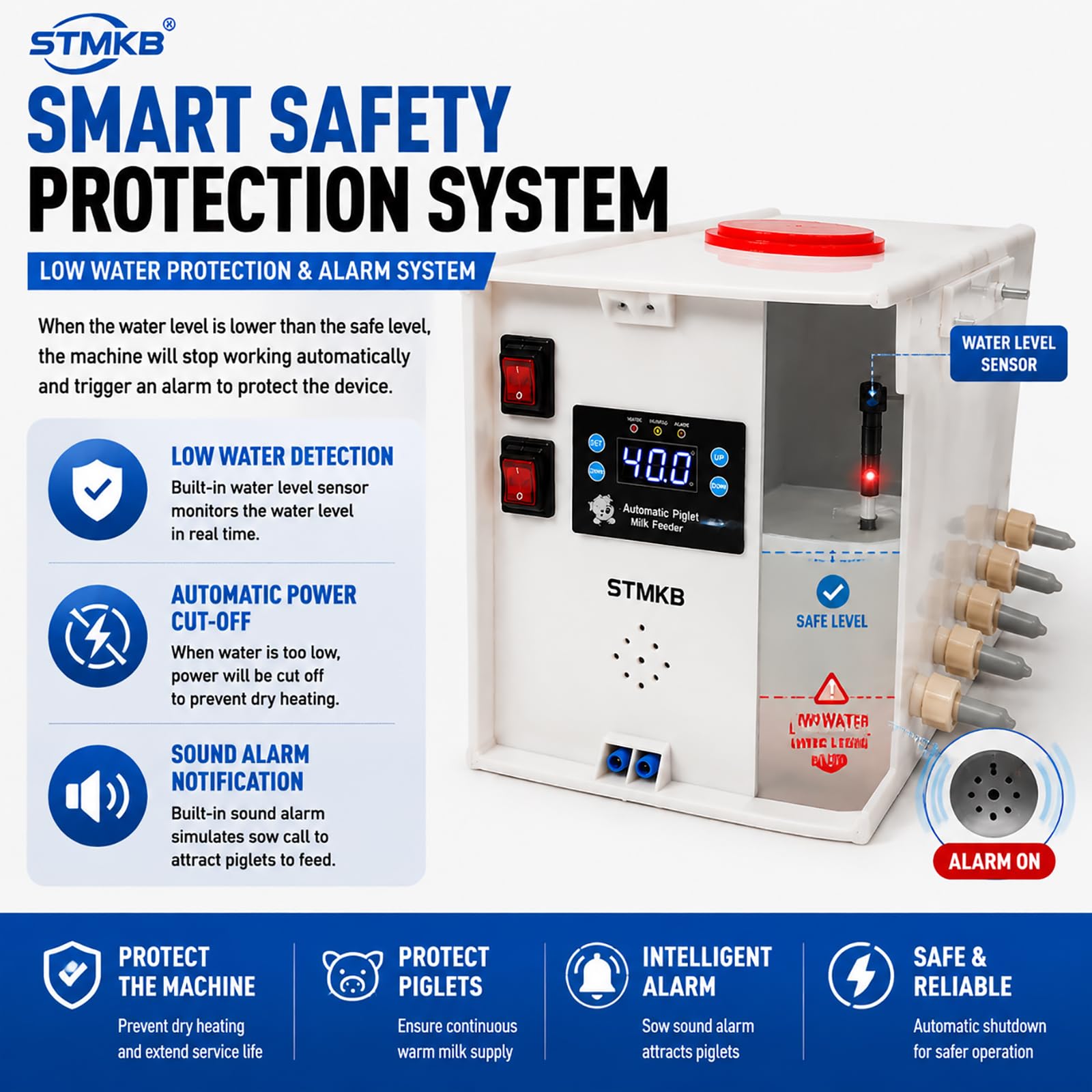 Alimentador Automático De Leche para Lechones con Control De Temperatura, Alimentador De 10 Tetinas con Bomba Mezcladora De Circulación De Agua, Equipo Inteligente De Alimentación para Granjas