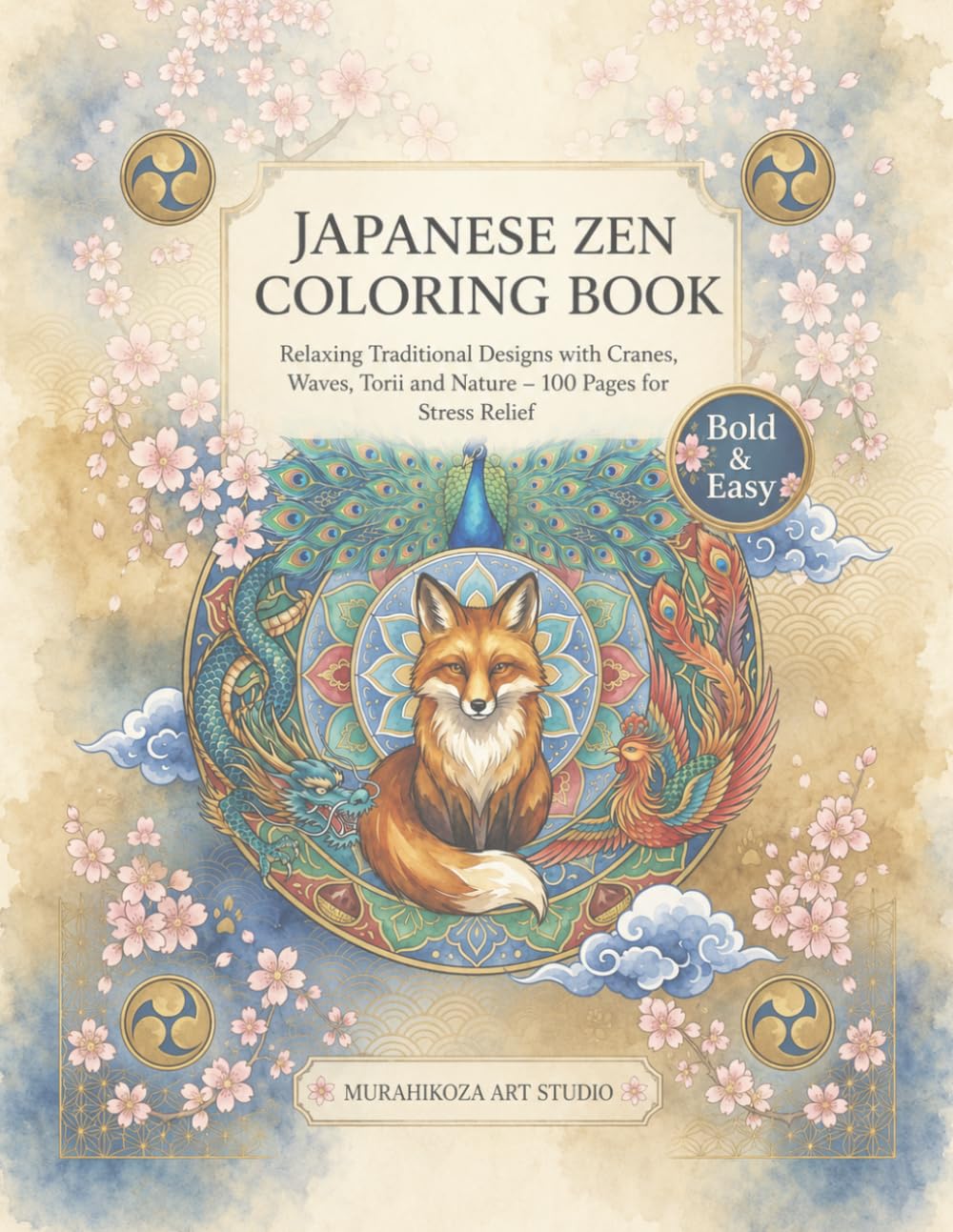 Japanese Zen Coloring Book: Relaxing Traditional Designs with Cranes, Waves, Torii and Nature – 100 Pages for Stress relie