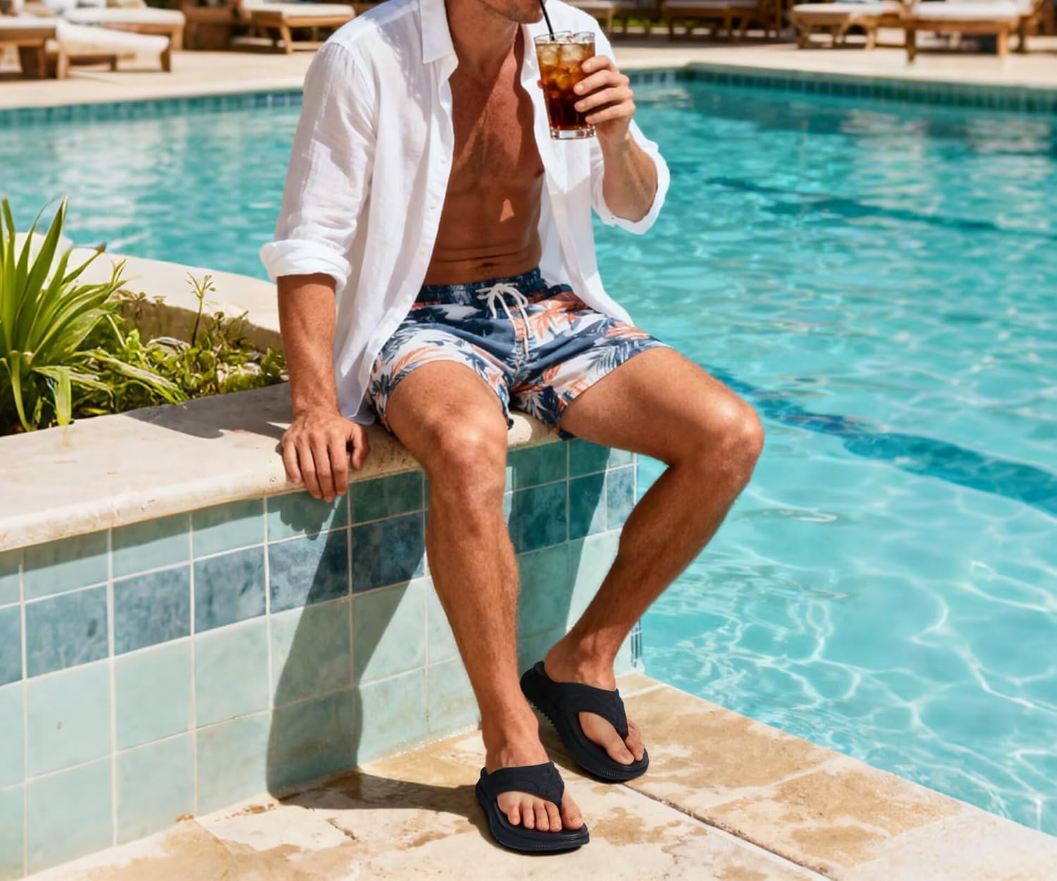 ONCAI Mens Flip Flops with Arch Support Summer Beach Pool Walking Sandals with Outdoor Yoga Mat Non-slip Cushion Thick Rubber Soles Size 7-14 - Image 2