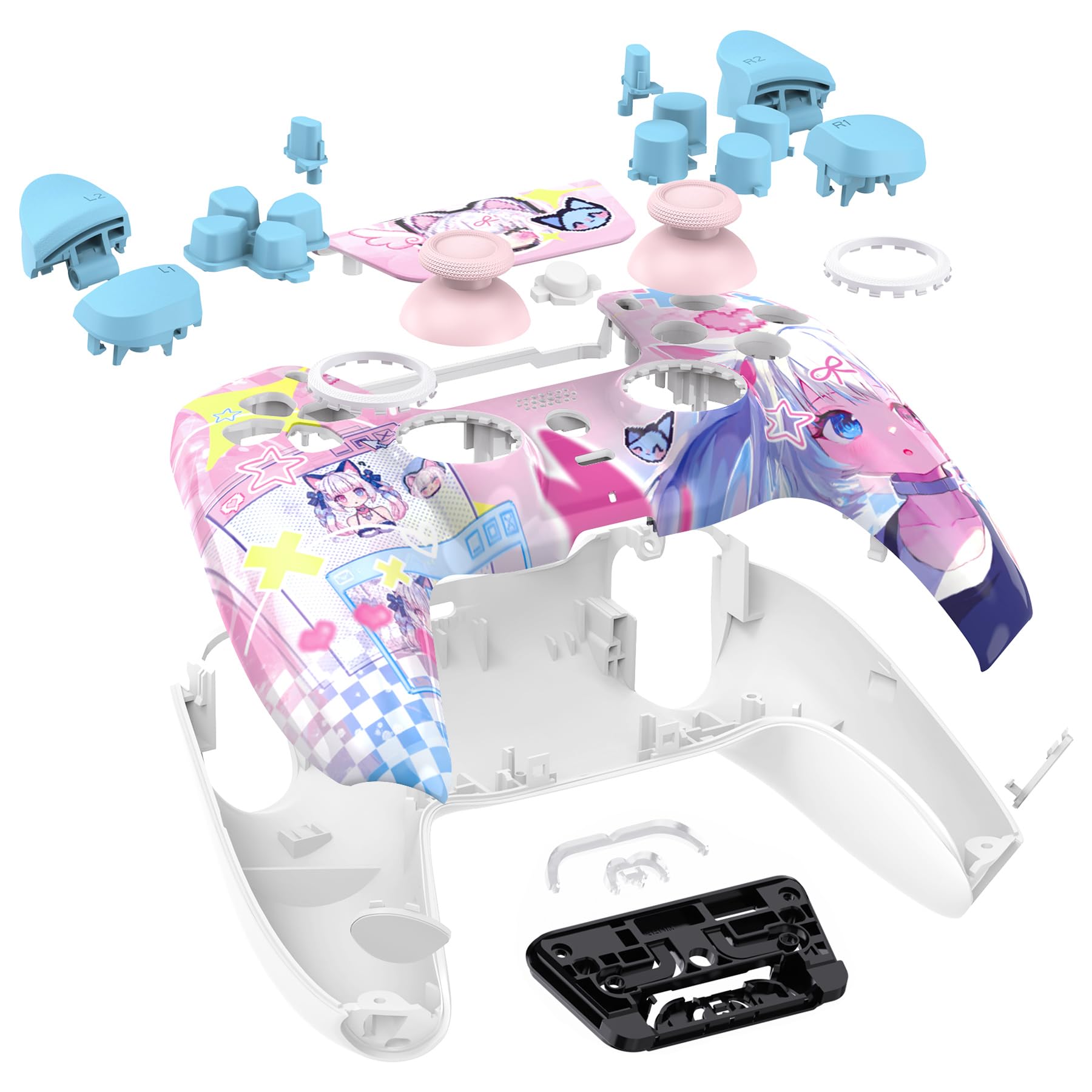 eXtremeRate Luna Cover Tasti Ricambio per ps5 Joystick BDM-030/040/050,Shell Complete Ridisegnate per ps5 Controller,Pulsanti Set Levette Analogiche&Cacciavite-MeWoow