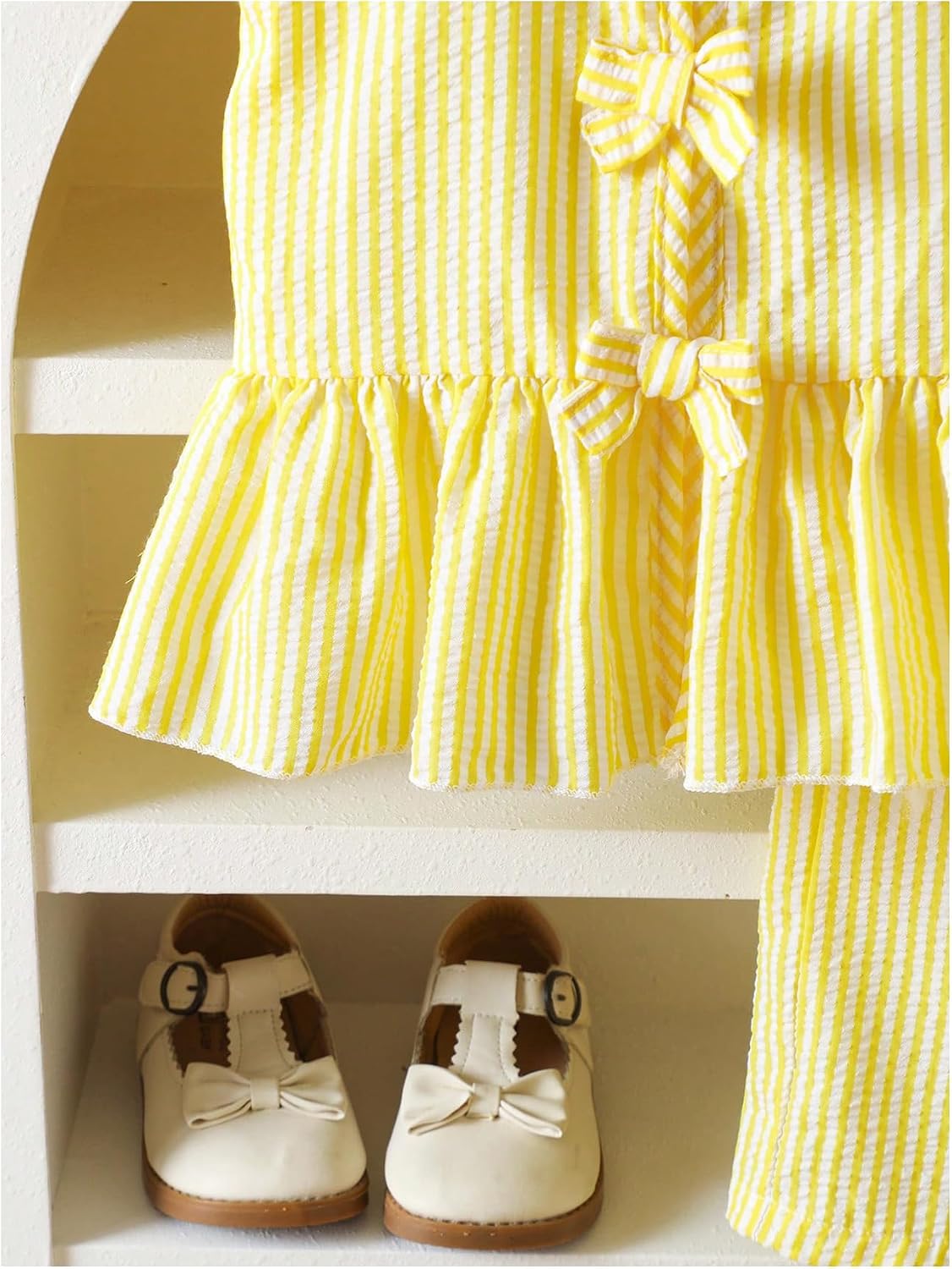 Verdusa Girl's 2 Piece Summer Outfits Bow Striped Ruffle Peplum Tank Top and Wide Leg Pants Cute Clothing Sets