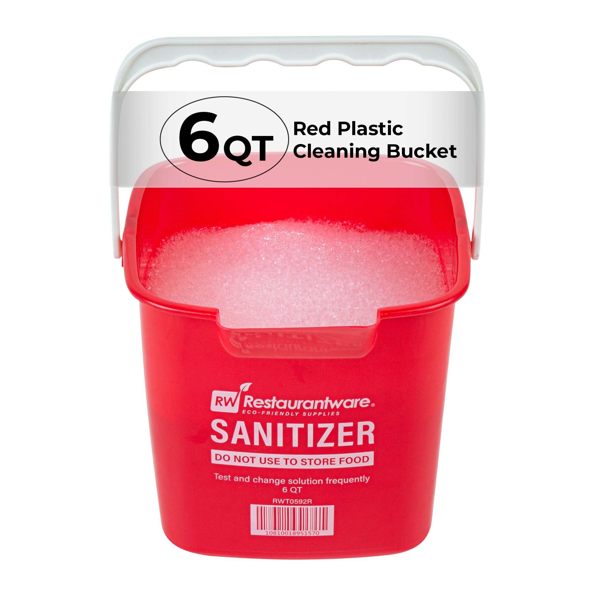 Restaurantware RW Clean 6 Quart Cleaning Bucket 1 Detergent Square Bucket - With Measurements Built-In Spout And Handle Red Plastic Utility Bucket For Home Or Commercial Use