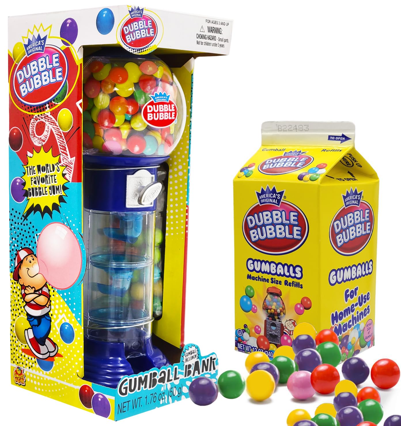 Fruidles Spiral Fun Gumball Bank Machine, Includes 270 Dubble Bubble Gumballs Refills