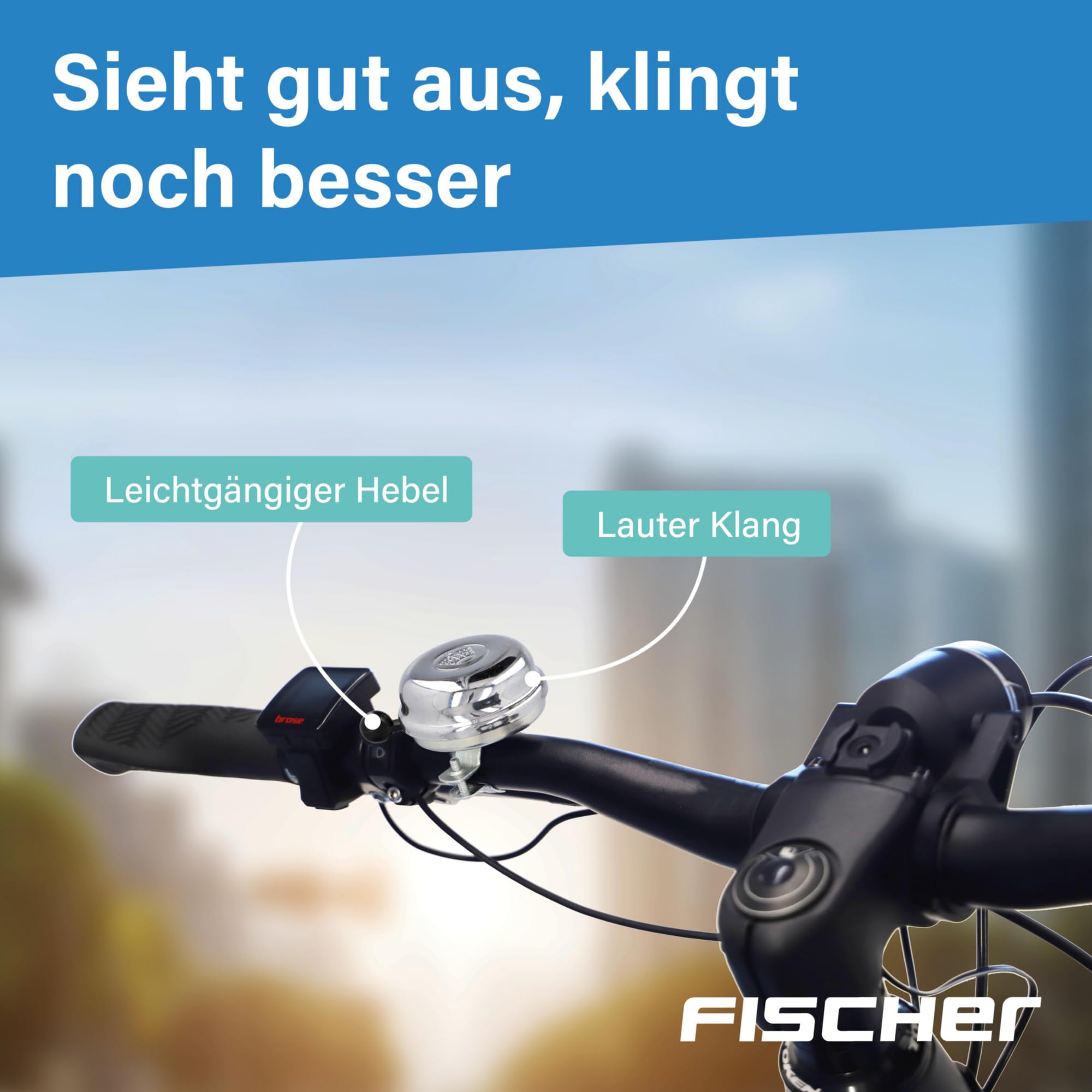 FISCHER Unisex chromowany dzwonek rowerowy, srebrny/chromowany, rozmiar uniwersalny UE