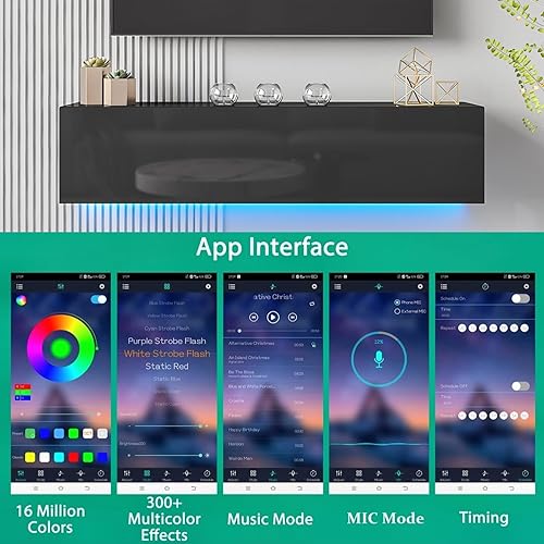 Miniatura 3 de HOMMPA Soporte de TV flotante con luz LED para televisores de 60 pulgadas, centro de entretenimiento LED montado en la pared con almacenamiento de