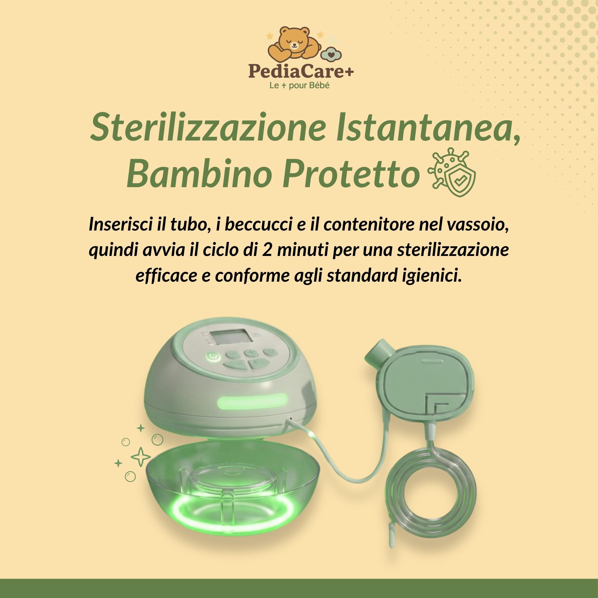 Pediacare+ Aspiratore Nasale Elettrico Neonato | 6 Livelli di Aspirazione, Display LCD, Musica Rilassante, LED Notturno, Ricaricabile, Igienico, Accessorio Utile per Neonati