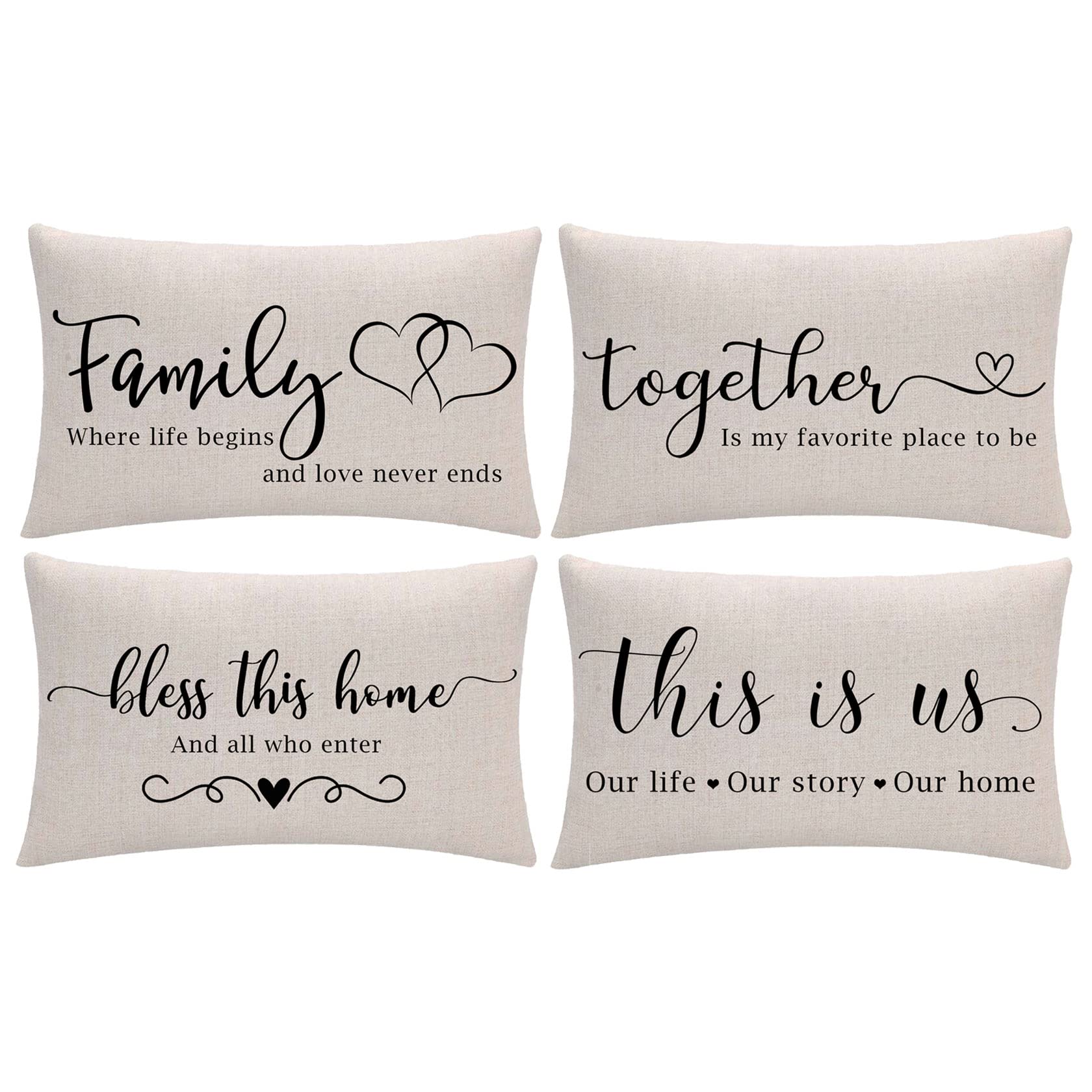 2-Pack Farmhouse Pillow Covers - Hello Sunshine Yellow Rectangular 12x20 Inch Decor