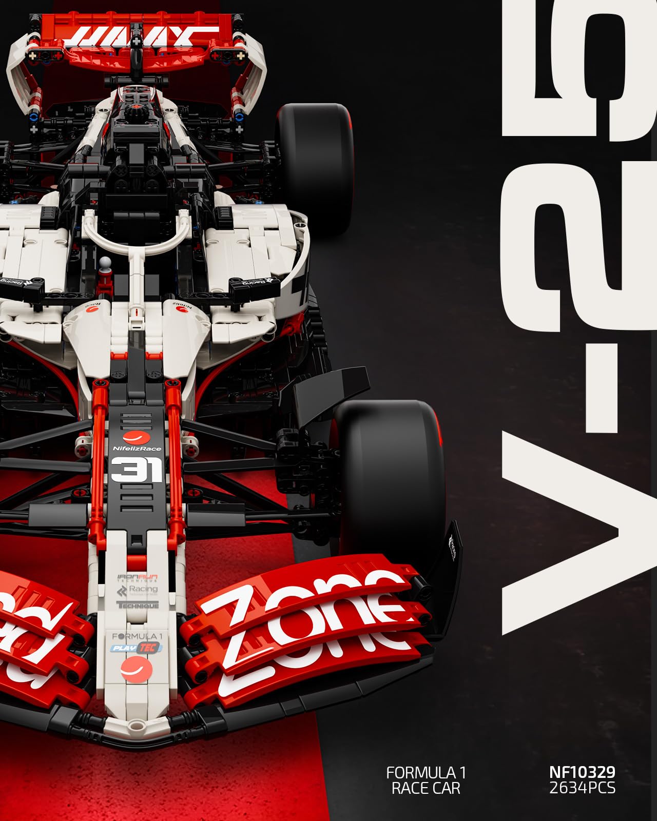 Nifeliz V25 F1 zestaw modeli samochodów wyścigowych, skala 1:8, zestaw do budowania samochodu dla dorosłych, pomysł kolekcjonerski i ekspozycyjny dla fanów wyścigów (2634 szt., NF10329)