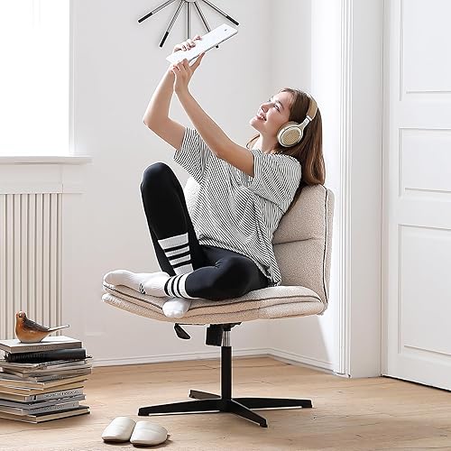 Miniatura 2 de EMIAH Silla de escritorio de oficina sin reposabrazos, sin ruedas, de piel sintética, espalda media, ergonómica, cómoda, ajustable, giratoria, con