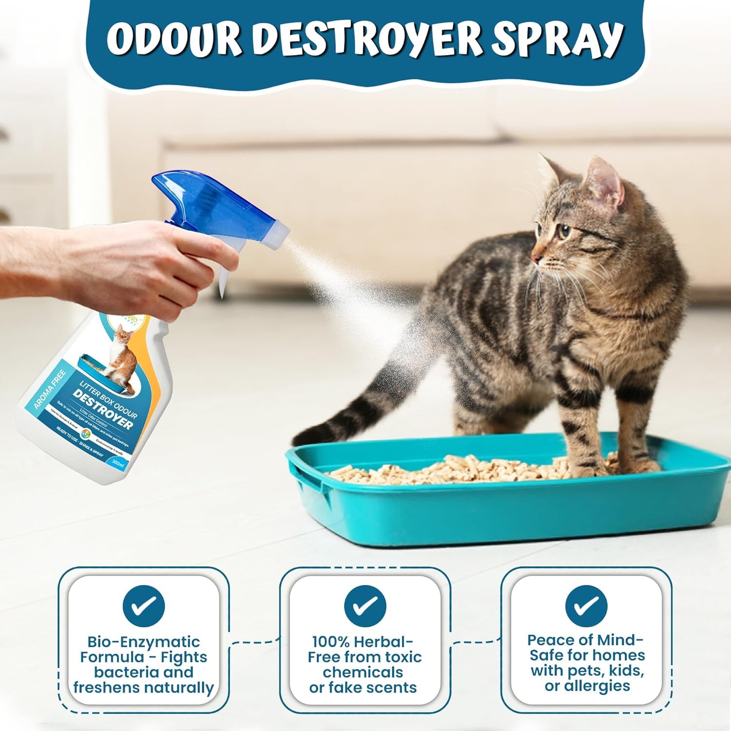 Yuppy Puppy Cat Litter Spray - 300ml | Litter Box Odor Eliminator & Cat Pee Repellent | Aroma Free Herbal Air Freshener Spray | Ideal for Cat Litters and Pet beddings Sand Box