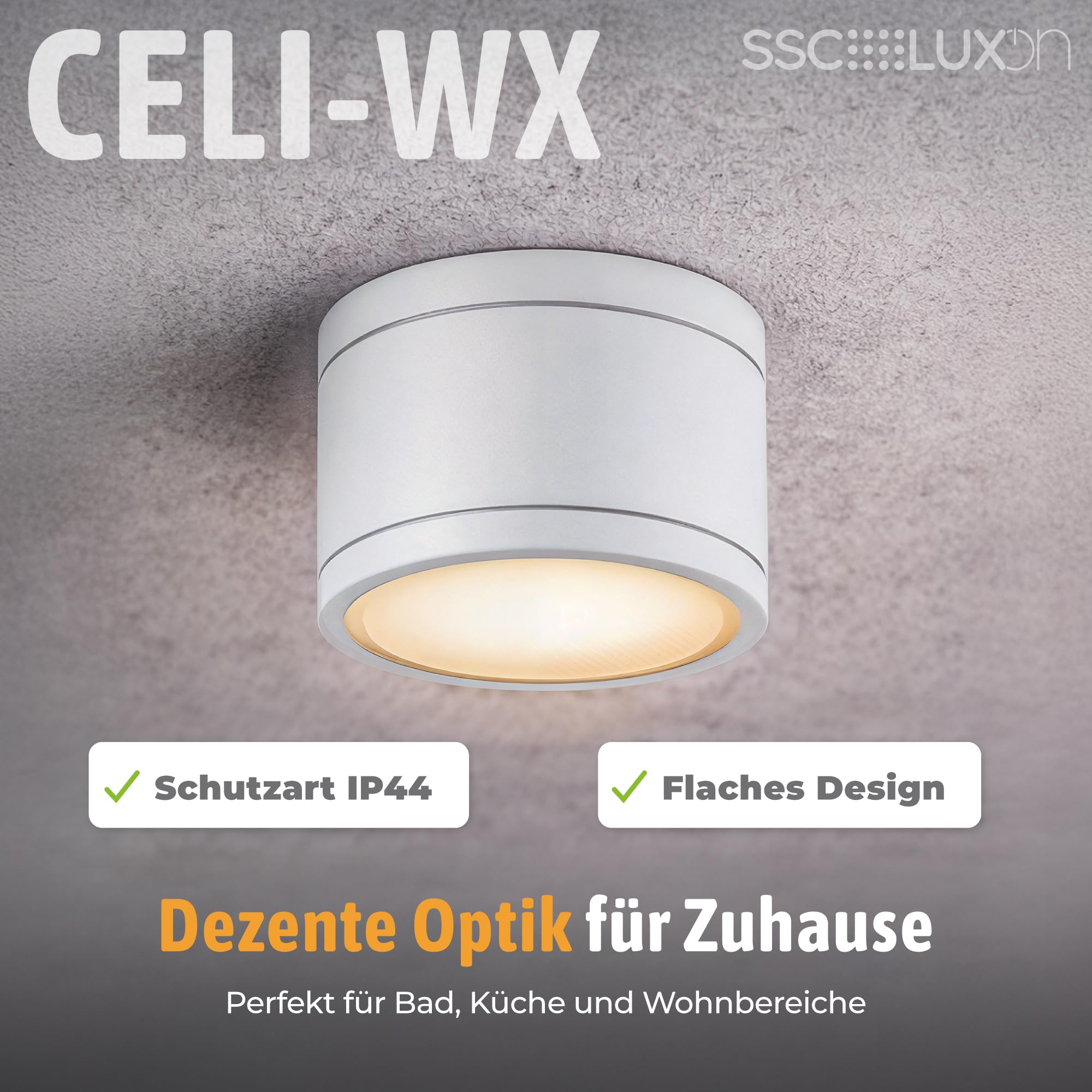 SSC-LUXon 4 Stück CELI-WX Aufbauspots flach IP44 für Außen & Bad mit GX53 LED wechselbar 3W warmweiß - Aufbaustrahler weiß 230V