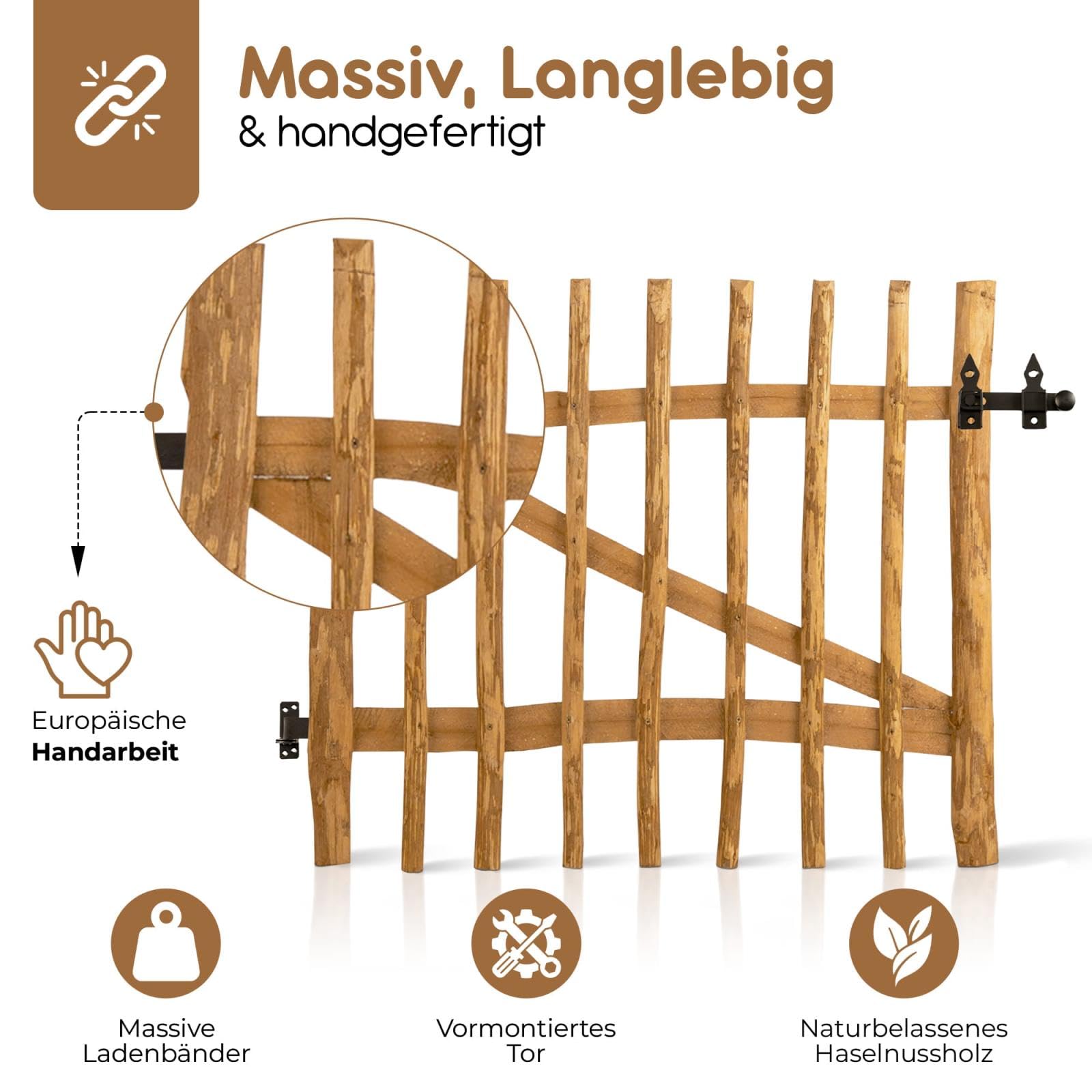 BOOGARDI Gartentor Holz für Staketenzaun 80cm hoch · Garten Zaun Tor in 14 Größen · Holztor 100cm breit · Gartentür für Holzzaun · HxB 80 cm x 100 cm (3-5 cm Lattenabstand)