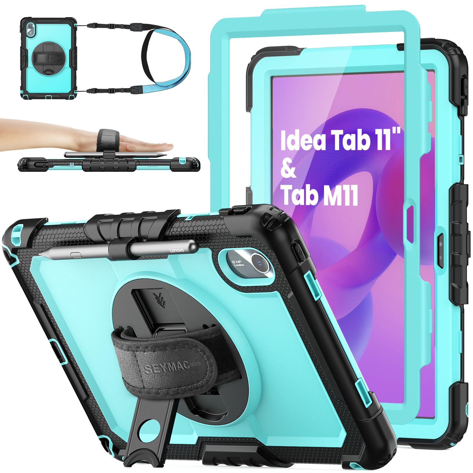 SEYMAC stock Case for Lenovo Idea Tab 11'' 2025/ Tab M11 2024/ K11 (TB336FU/TB330FU), Drop-Proof Case for Lenovo 11 inch with 360° Rotate Stand/Strap
