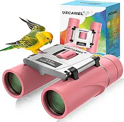USCAMEL Binóculos compactos 8 × 21 para adultos e crianças, mini binóculos de viagem para observação de pássaros, caça, viagem (rosa)
