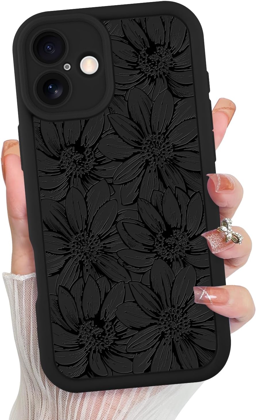 MZELQ for iPhone 16 Pro Max Case, Silicone Floral Flower Cute Pattern, Camera Protection Soft Slim Shockproof for Girls Women -Pink