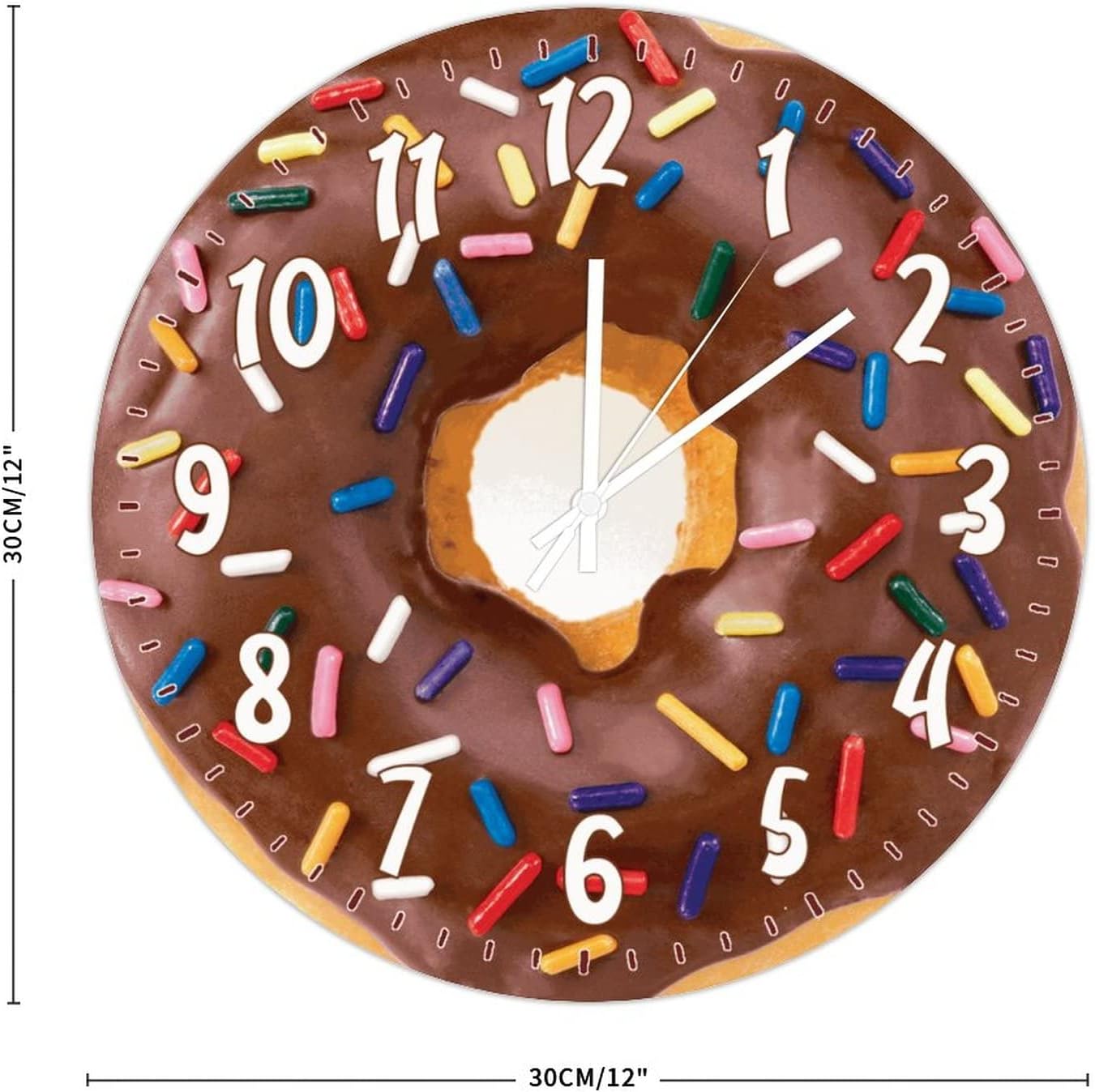 Chocolate Donuts Hanging Wall Clock 12Inch Round Clocks Food Kitchen Decor Art Clocks Quality Quartz Battery Operated Clock Restaurant Decoration Clock Modern Decor for Living Room Bedroom