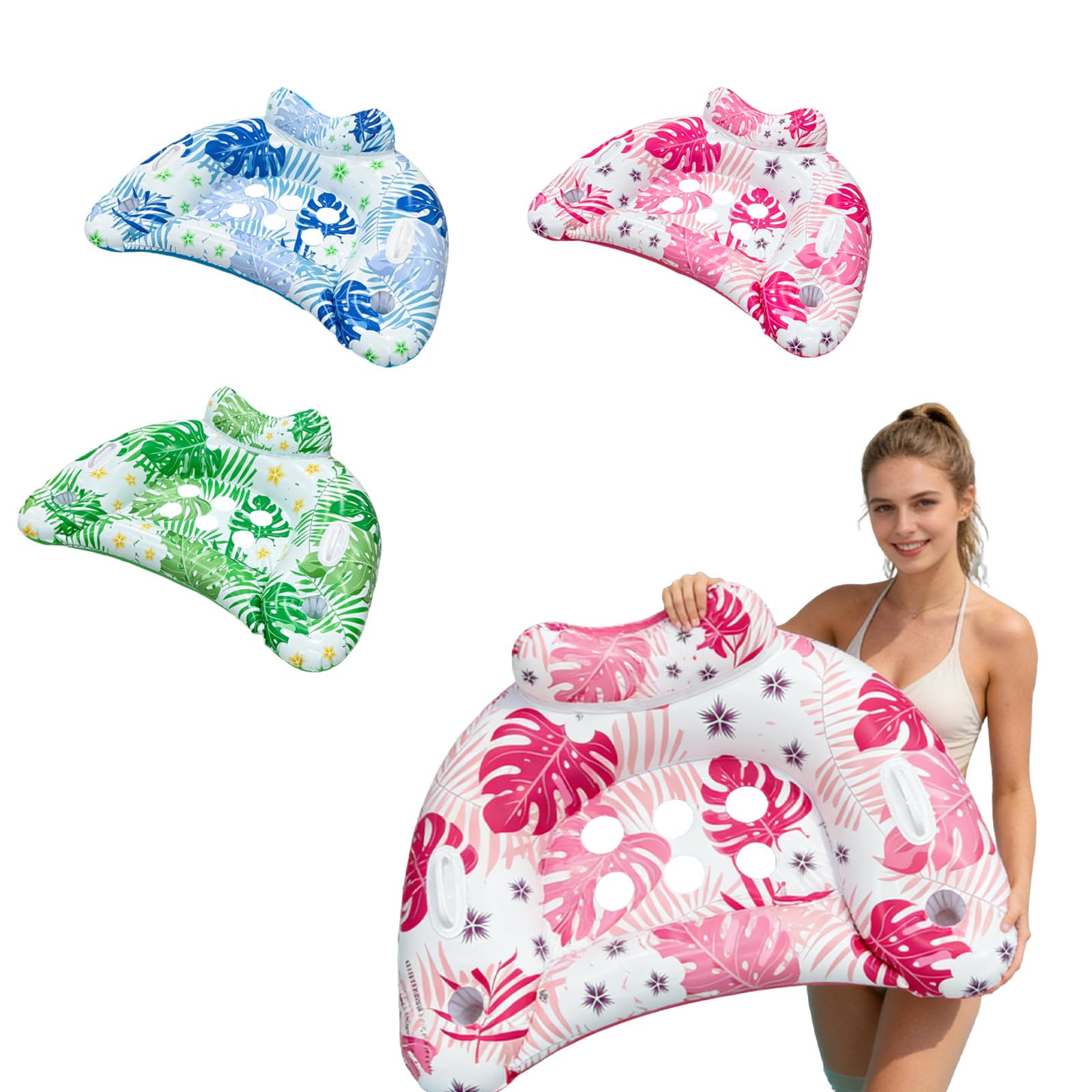 Large Pool Floats, Inflatable Pool Float Chairs for Adults & Kids, Upgraded Pool Floats with Cupholders & 2 Handles, Summer Pool Lounger Pool Toys for Lakes Beach Vacation Water Party (Pink)