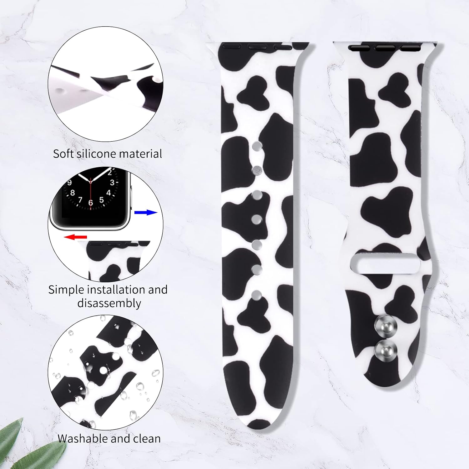 Vozehui 2-Pack Compatible with Apple Watch Cow Print 38 40 41 45 42 44mm Band with Cow Print Case,Cow Print Band ＆ Hard PC Case with Tempered Glass Screen Protector for iWatch Series 7/SE/6/5/4/3/2/1