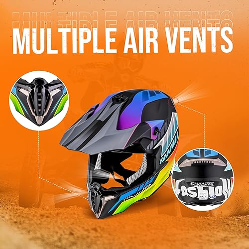 Miniatura 2 de OUMURS Casco de motocross para adultos con gafas, guantes y máscara, hebilla de liberación rápida, visera ajustable, casco para adultos, motocross,
