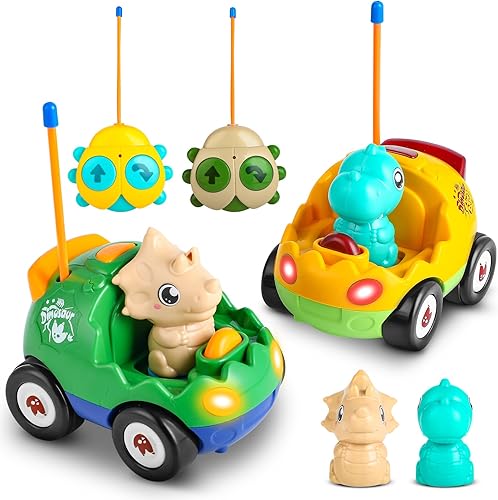 Love&Mini Auto a control remoto para niños pequeños  Paquete de 2 autos de dinosaurio para niños de 18 meses + niños, juguete con luces LED y disponible en Yaxa El Salvador