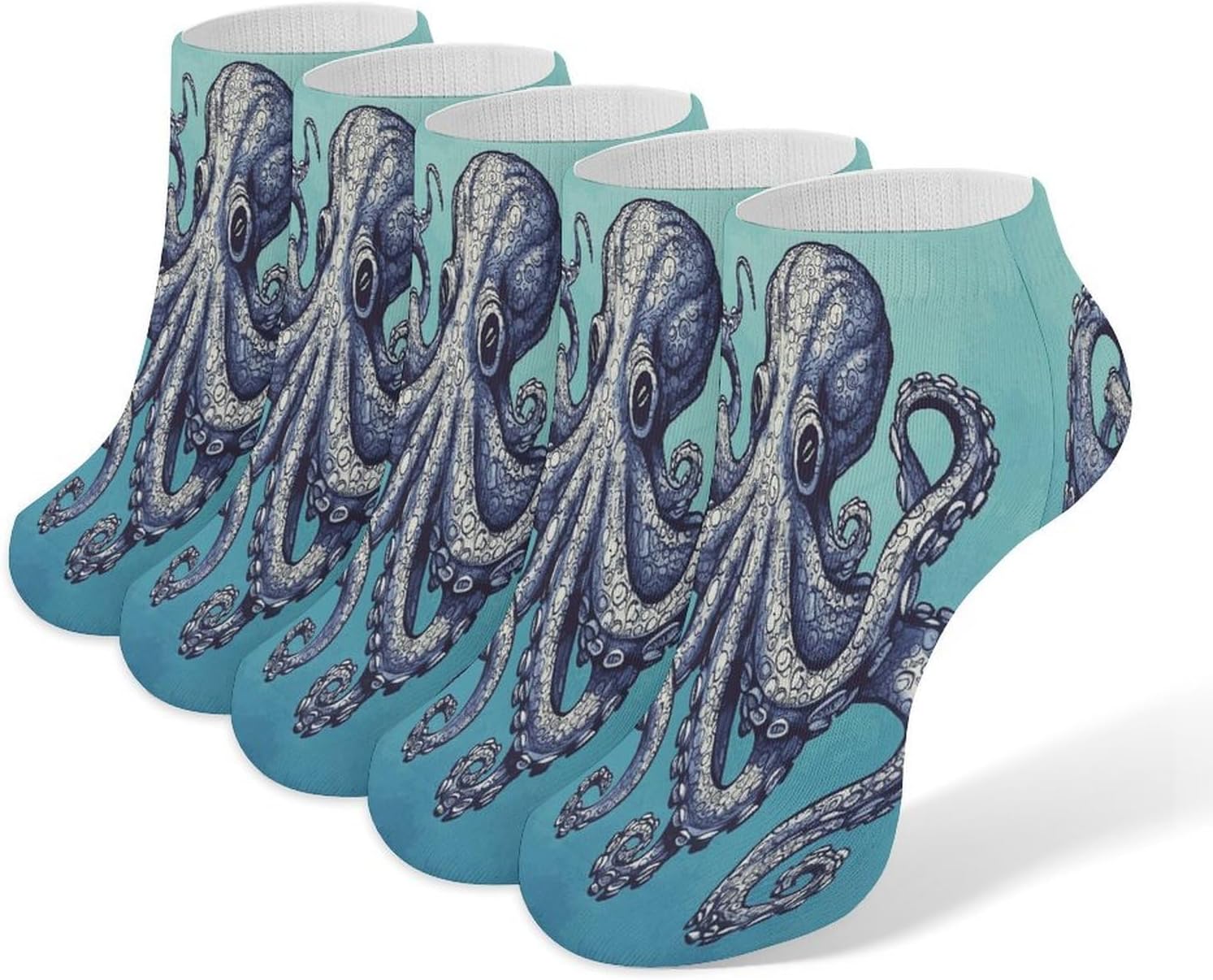 Octopus Design Ankle Socks for Men Women 5 Pairs | Comfortable Casual Low Cut Socks, Lightweight No Show Breathable Athletic Socks, Soft Mini Crew Socks for All Seasons
