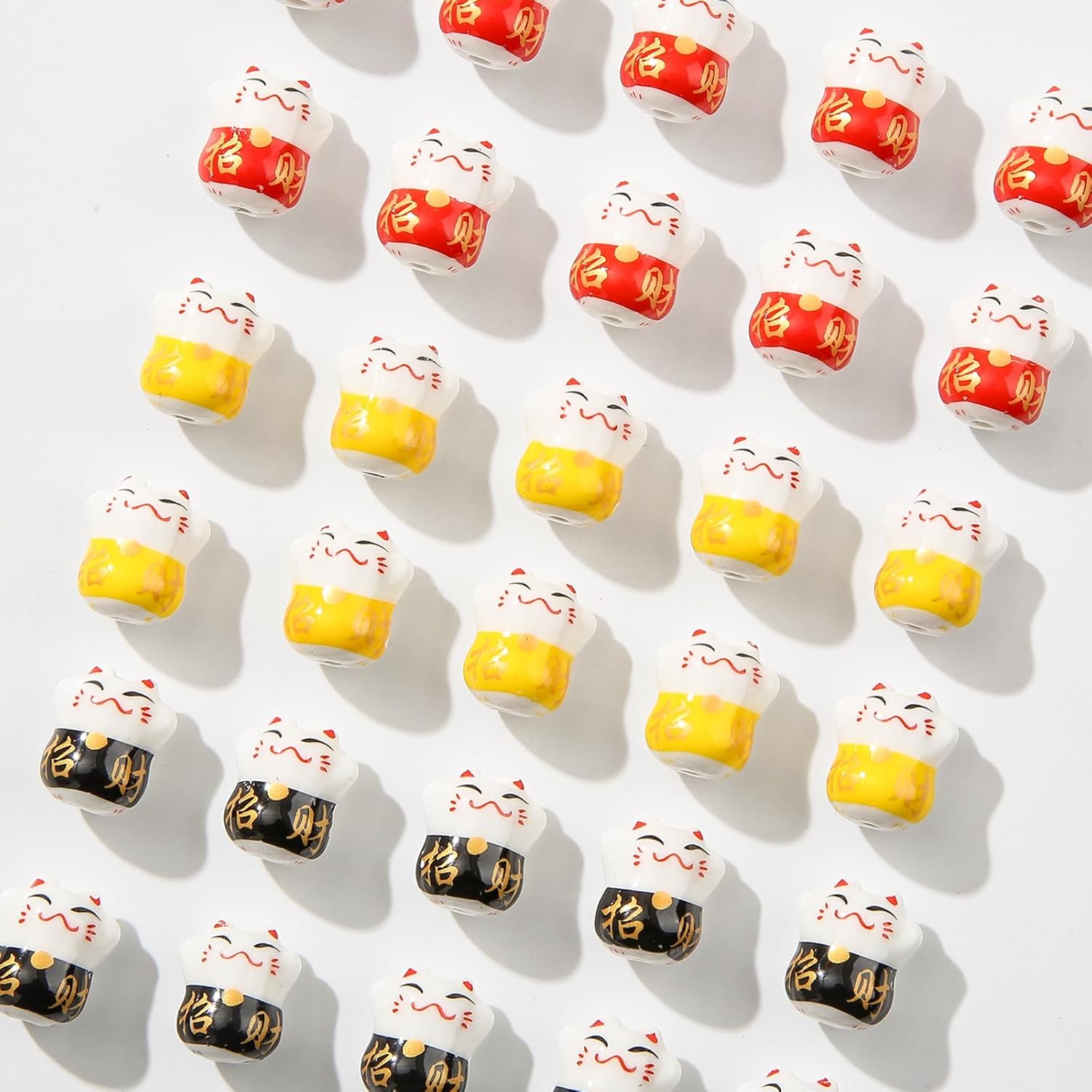 30pcs Lucky Cat Beads Ceramic Bead Maneki Neko Porcelain Spacer Beads for DIY Jewelry Making(redyellowblack) - Image 5