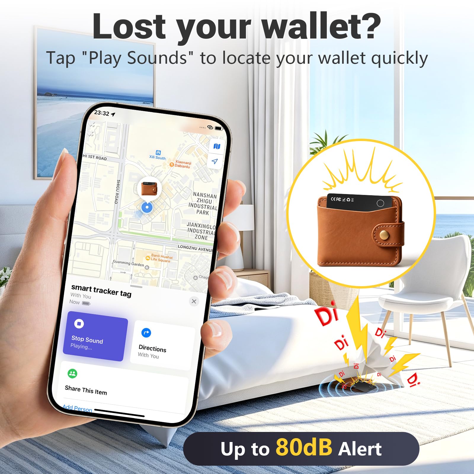 [Certificado Apple MFi] Rastreador de tarjetas para cartera, etiqueta inteligente ultrafina de 2.7 mm, funciona con Apple Find My, batería de 5 años, alarma de 80 dB, impermeable IP68 para pasaporte