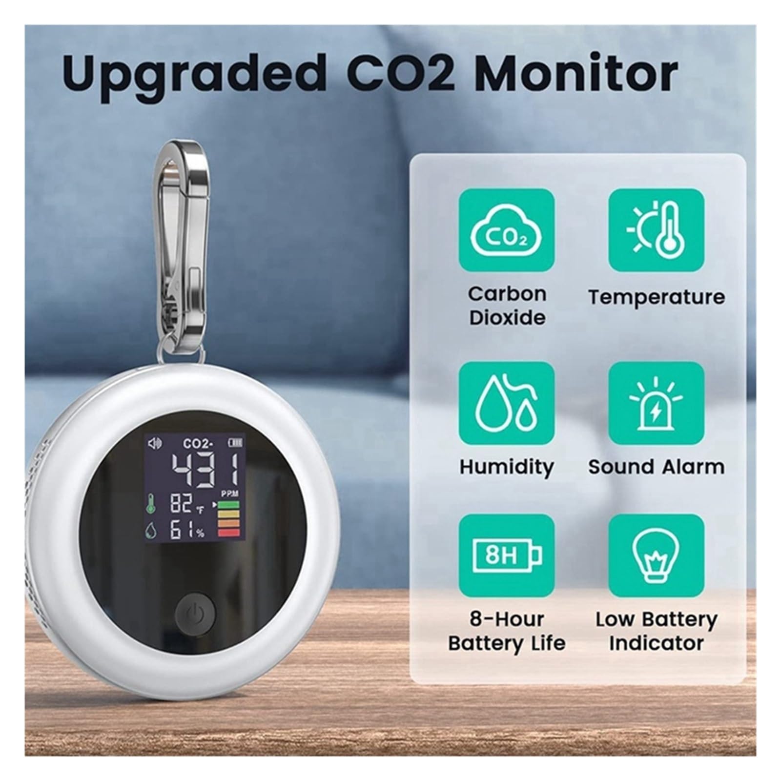 Misuratore Qualità dell'aria, Monitor di anidride carbonica a qualità 'aria + allarme con tester di CO2 400-5000 PPM-NDIR (nero) per Casa Cucina Ufficio Auto(Noir)