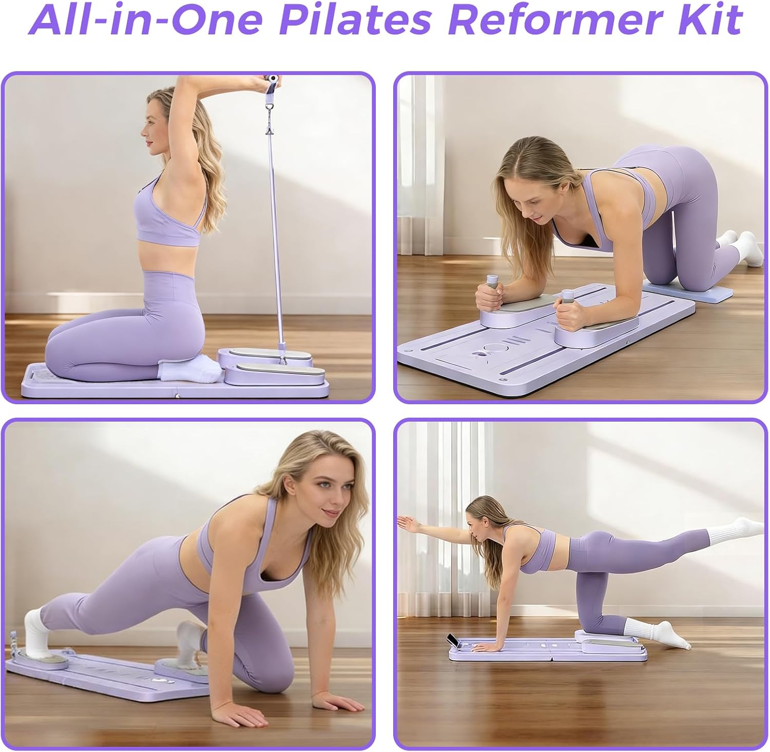 Pilates Board, Pilates Reformer Kit, Pilates Reformer Machine, Multi-Purpose Foldable Pilates Reformer Board, 9-in-1 Pilates Reformer Equipment with Timer for Home Workout, Fitness, Exercise