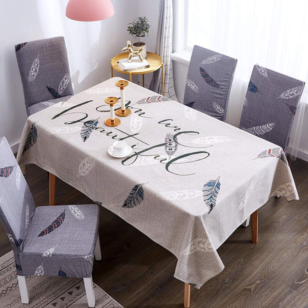 Nappe rectangulaire de cuisine 120x120 avec 4 cover chair imprimé Feather pour déco de table