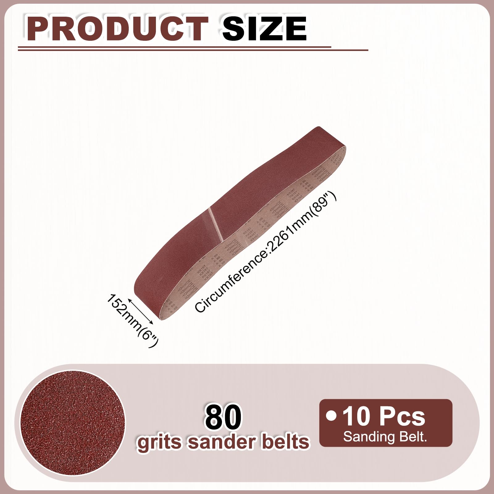 QUARKZMAN 152mm x 2260mm Bandas de Lija Set, 10pcs Cintas Abrasivas 80 Grano Correa para Lijadoras Óxido Aluminio para Carpintería Pulido de Metal Afilador de Cuchillo