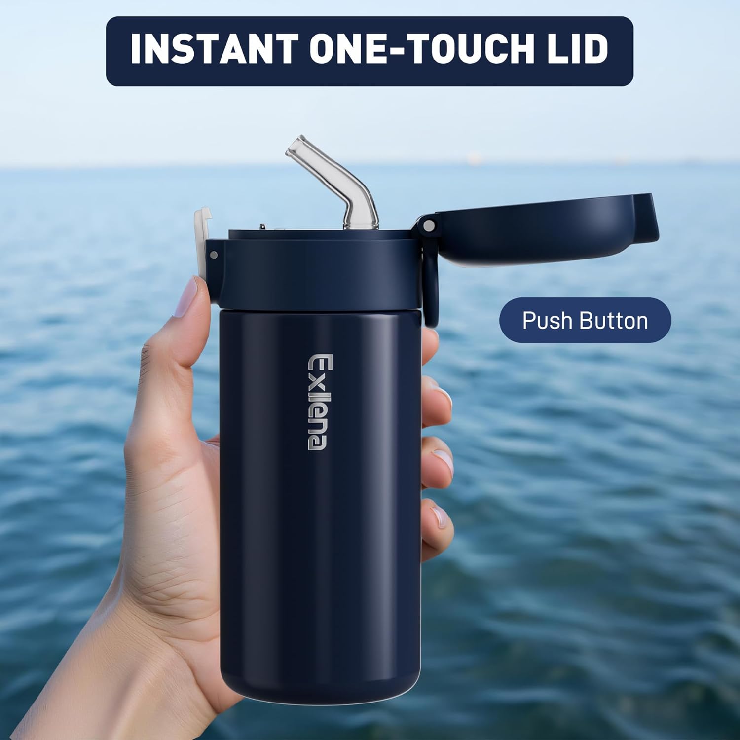 10oz Small Insulated Water Bottle with One-Touch Soft Straw Lid, Double-Wall Vacuum Small Travel Water Bottle for Cold&Hot Drinks–Leak-Proof, Mini Flask for Handbag,Sport(Navy Blue) - Image 4