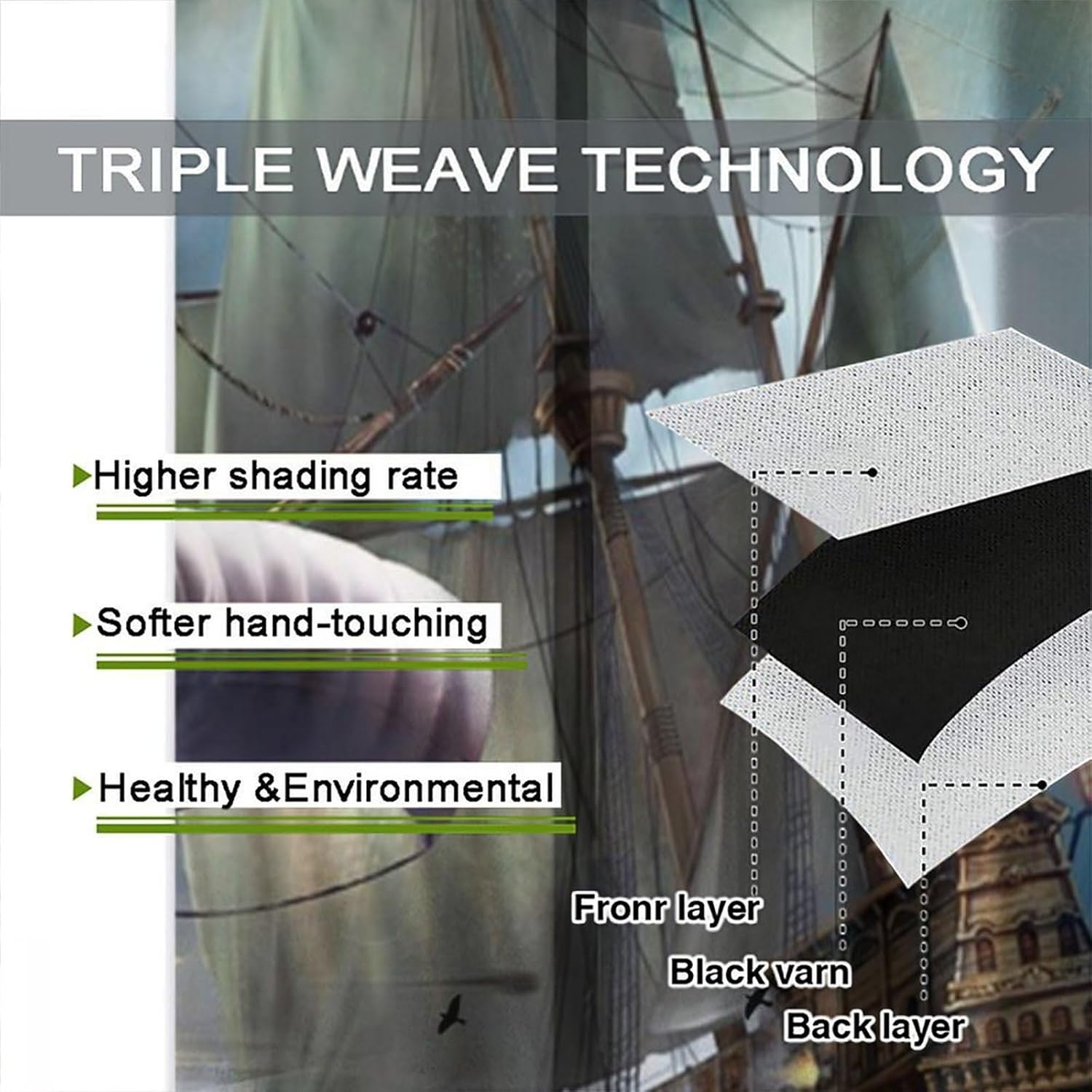 Brebasf Abstract Nautical Pirate Ship Blackout Rod Pocket Curtains,Vintage Mid Century Wooden Board Battleship Ocean Wave Thermal Insulation Room Darkening Window Drapes 2 Panels 84" L x 42" W