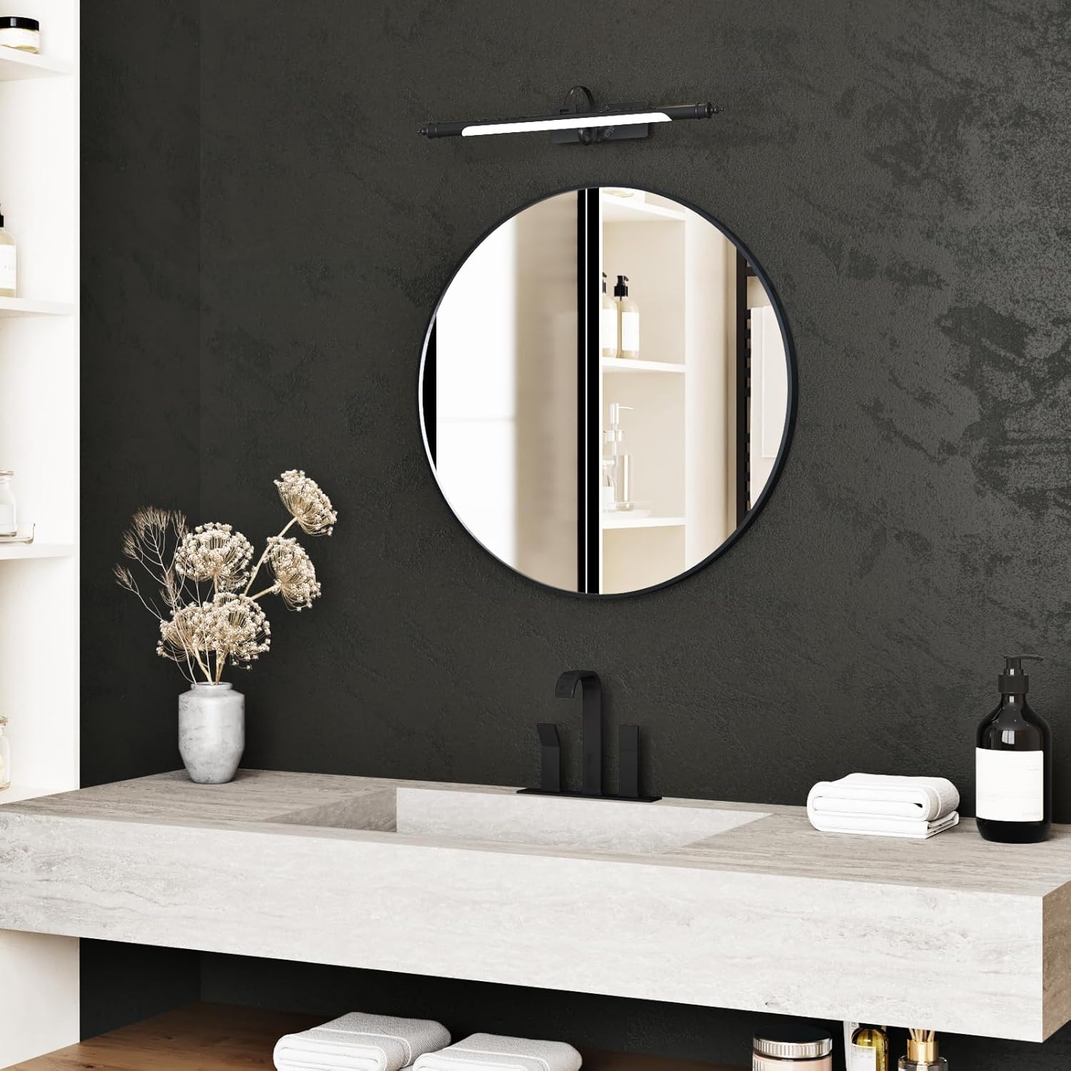 Light Black Cement Wallpaper Removable Concrete Contact Paper for Table Desk Waterproof Peel and Stick Countertops Vinyl Deep Grey Concrete Wall Paper for Bathroom Garage Basement 15.8" x 120"