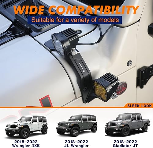 Miniatura 4 de Montaje de luz de pilar A dual soportes de luz LED para parabrisas para barra de luz todoterreno desmontable compatible con Jeep Wrangler JL 4XE