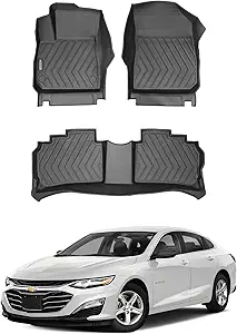 Compatible with Chevrolet Malibu 2022 – Custom Fit Floor Mats, 2-Row All-Weather TPE Car Mats Full Set – Waterproof, Odorless, Non-Slip, Easy to Clean, Durable Automotive Liners