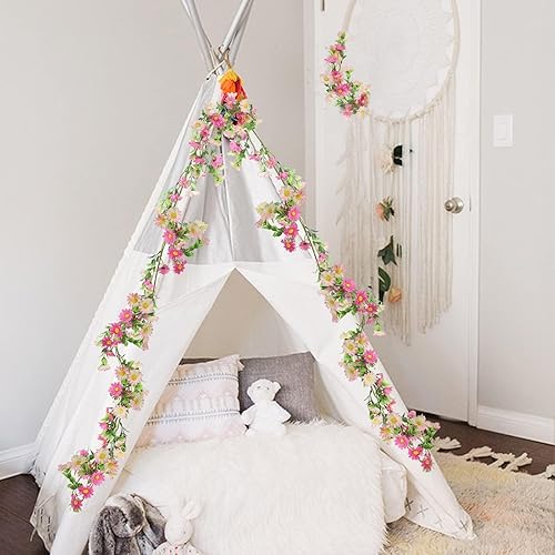 Miniatura 9 de HO2NLE Paquete de 2 guirnaldas de flores de seda artificiales de girasol, enredaderas colgantes falsas con flores de margarita para pared, hogar,