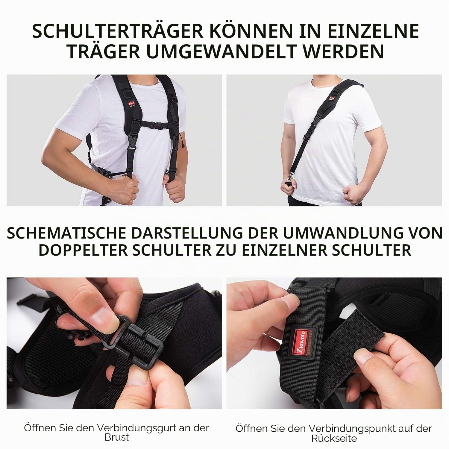 ZTO Ztowoto Kameragurt doppelten Schulter-Trageriemen Harness Quick Release Adjustable Dual-Kamera Haltegurt und Sicherheit Tether für DSLR SLR Kamera (ztowoto-1)