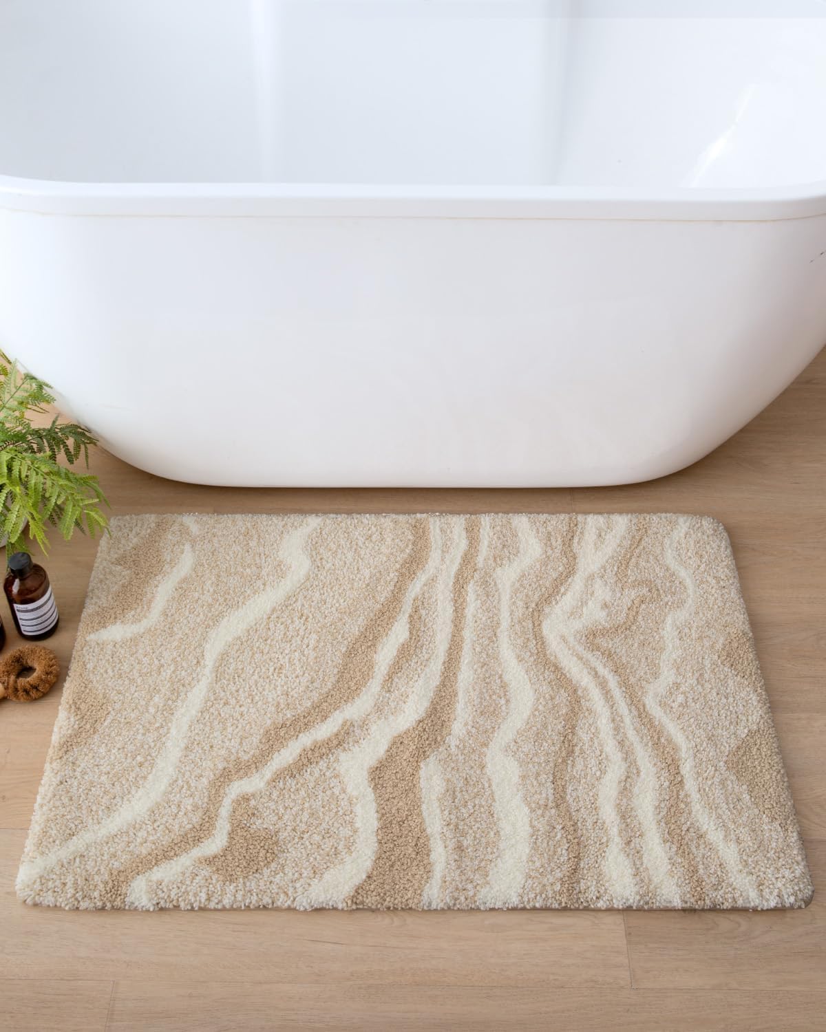 DEXI Bathroom Rug Mat 24x36, Non Slip Machine Washable Marble Bathmat, Absorbent Thick Microfiber Rugs, Soft Plush Carpet for Shower Floor, Tub, Sink, Bath Accessories Decor, Beige 2' x 3' (Rectangular) Beige