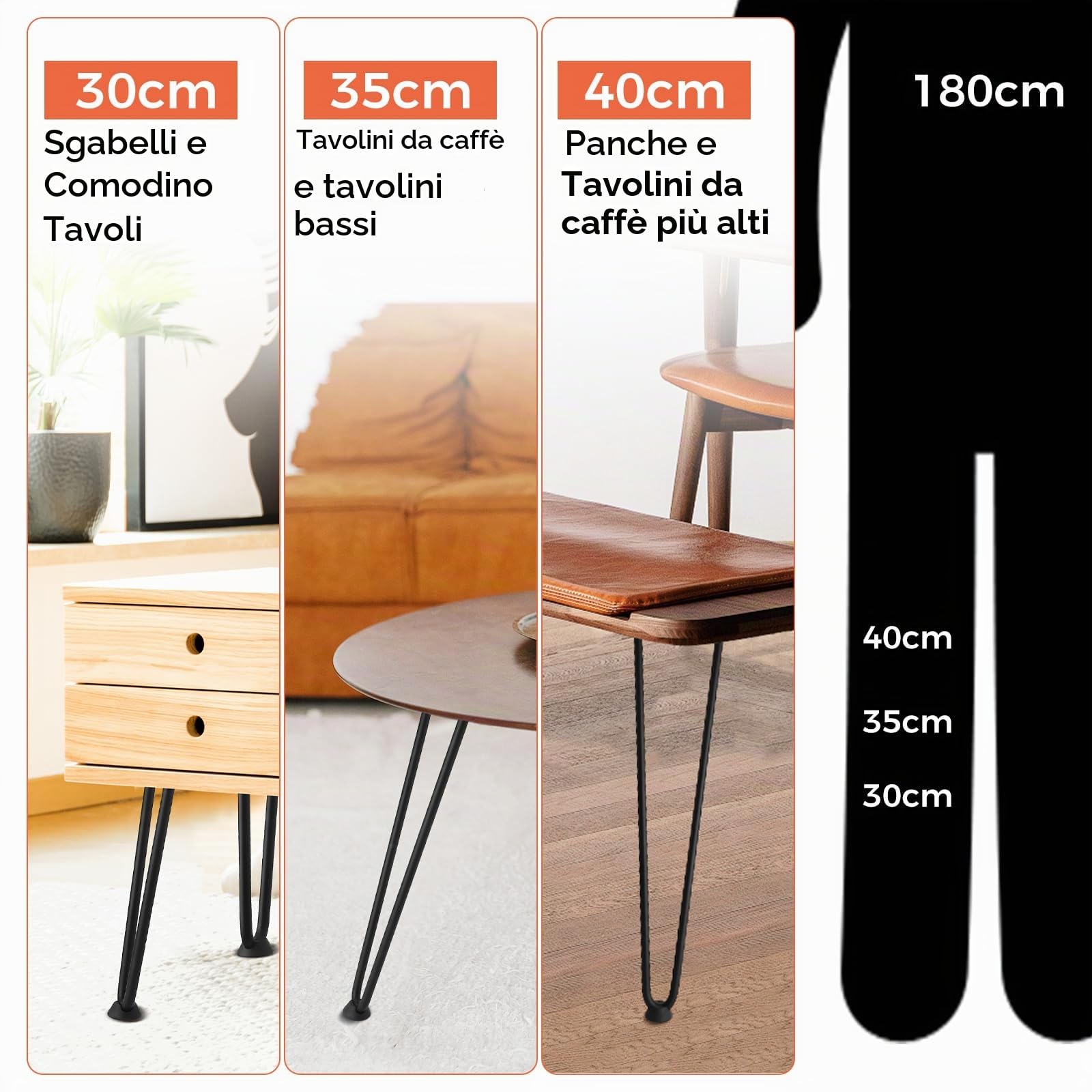 Homtone 4 forcine per capelli, gambe da tavolo, in metallo, colore nero, con protezioni per pavimento e viti, gambe da tavolo fai da te per tavolini, stand notturni, sgabelli (40 cm/16 pollici)