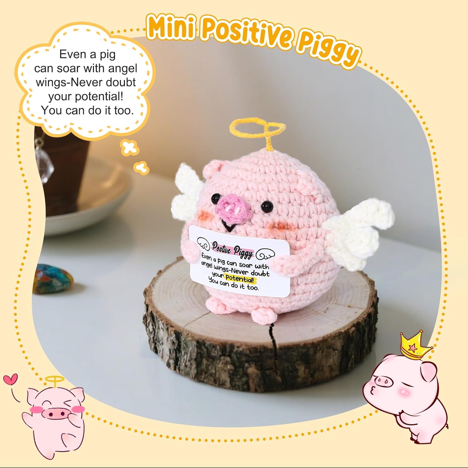 Crochet Animals Piggy,Emotional Support Piggy Positive Inspirational,Positive Birthday Gifts for Women Men Friends Family Yourself,car Decor,Desk Ornament,Living Room Ornament - Image 3