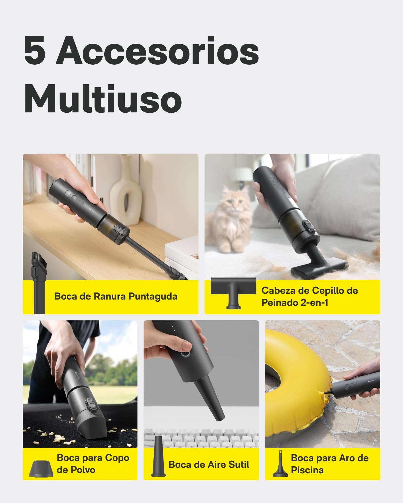 HOTO Aspirador de Mano para Coche, Aspirador Portátil Potente, Mini Aspiradora sin Cable, Alta Potencia de succión 20000 Pa, 4 en 1 Aspiradora Pequeña para Coche, Computadora,Pelo de Mascotas, Hogar