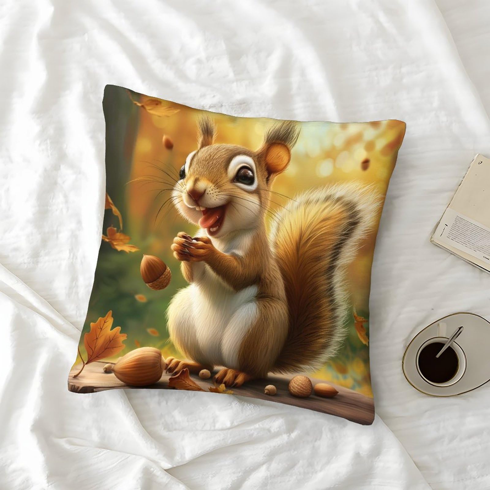 Eichhörnchen Kissenbezug 60x90 Cm Samt - Winter Sofakissen Mit Verstecktem Reißverschluss