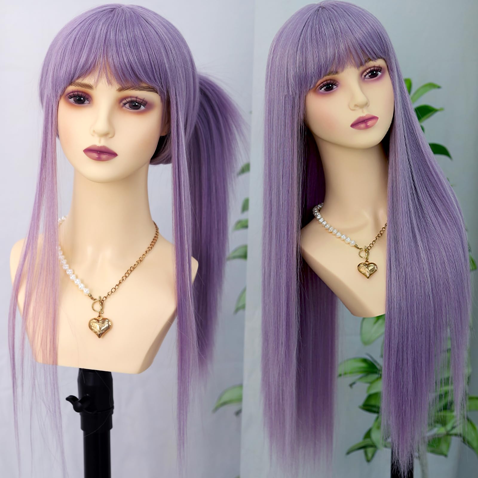 Perruque violette avec frange synthétique haute qualité au rendu naturel et fluide de 61 cm