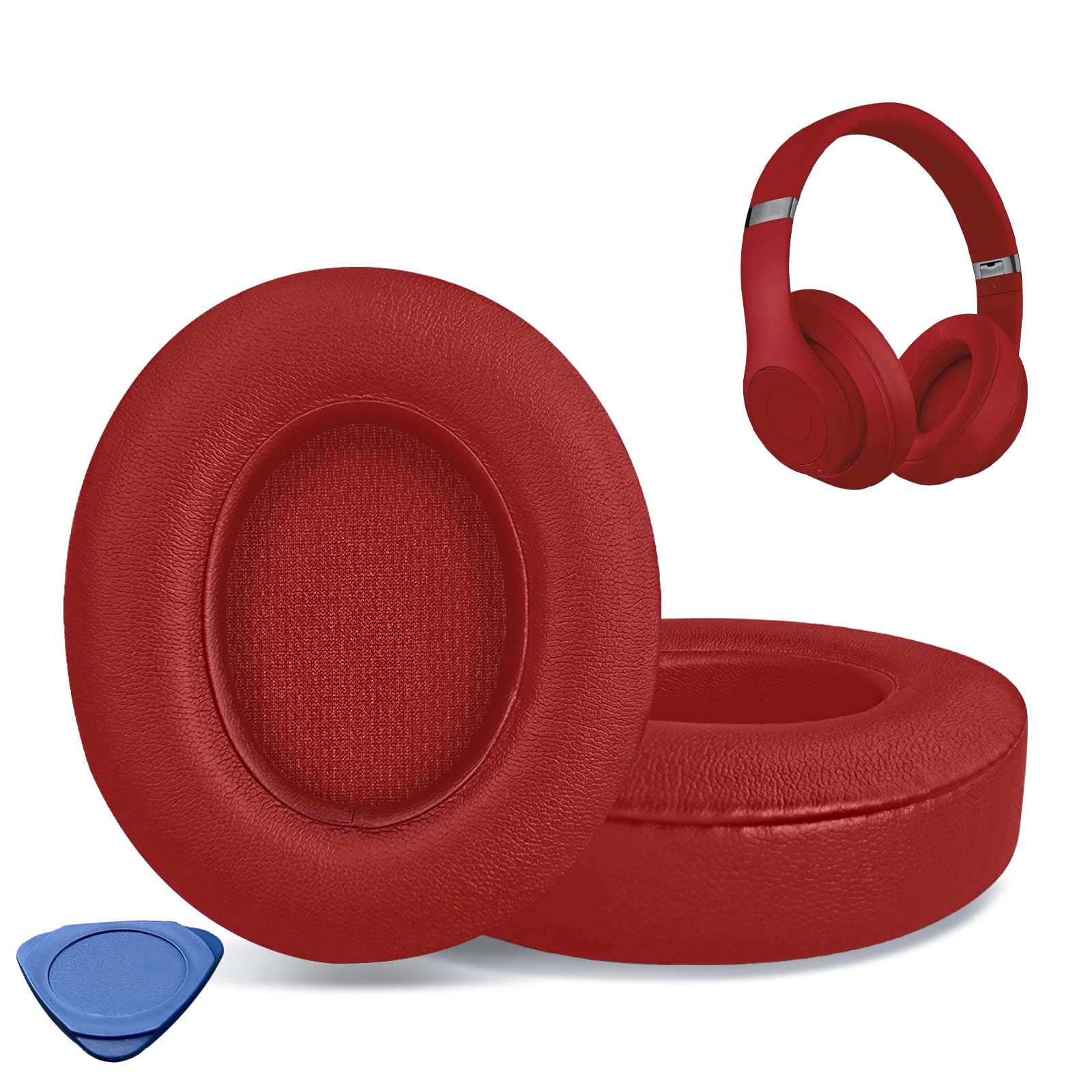hopopower Replacement Earpads for Beats Studio 2 & Studio 3 Wired & Wireless Headphones, Ear Pads Cushions with Softer Protein Leather, Noise Isolation Memory Foam (Dark Red)