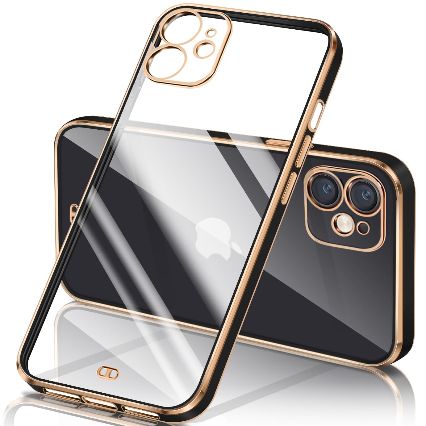 yakxixi 用の iPhone12 ケース クリア 透明 アイフォン12 カバー メッキ加工 耐衝撃 TPU ソフト 薄型 軽量 ストラップホール付き 落下防止 ワイヤレス充電(ブラック)